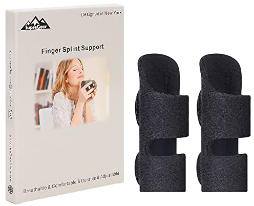 supregear Finger Splint Support, 2-pack Justerbar Återanvändbar Trigger Finger Splint Finger Brace med Avtagbar Aluminiumstång för Pek/Mellan/Ring/Rosfinger, Svart