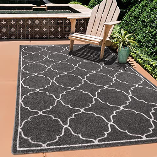 SANAT Outdoor Teppich Wetterfest - Teppich für den Innen- und Außenbereich - Balkon Teppich Wasserabweisend - Teppiche für Terrasse, Garten, Küche, Bad oder Wohnzimmer - Grau, 80 x 200 cm