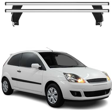 OMAC Dachträger Querträger Alu für Ford Fiesta mk5 2003-2008 3Tür – Abschließbar – T-Nut – City-Crash-getestet – Max. 50 kg Silber