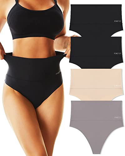 FINETOO 4-pack magkontroll trosor dam hög midja string formande kläder sömlösa tangas hög midja underkläder kvinnor sömlösa trosor flerpack S-3XL, A-4, L