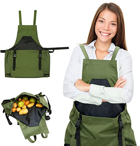 mumisuto Delantal de jardinería, delantal de cocina de jardín con bolsillos, delantal de cosecha, delantal de trabajo de jardín, delantal impermeable para hombres, mujeres, verde