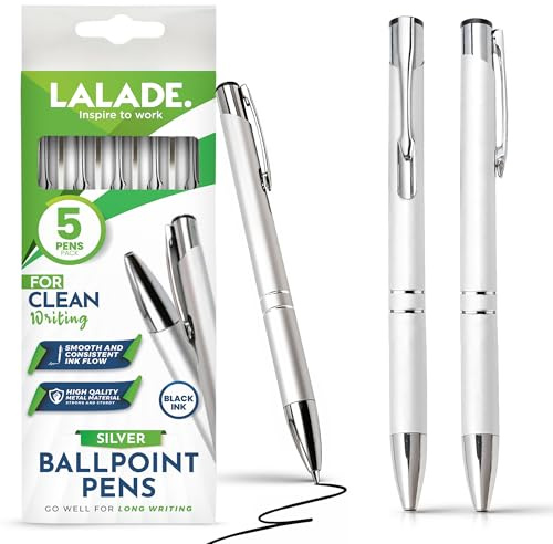 Lalade Stylish quality metal ballpoint Pens, black ink, soft writing experience (Silver)