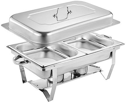 Stainless Steel Chafer Chafing Dish Buffet Set,8 Quart Stainless Steel Silver Chafing Dish Buffet Set 1/2 Food Pan,with Two Fuel Safety Burners for Keeping Temperature Oen-set Two-grids