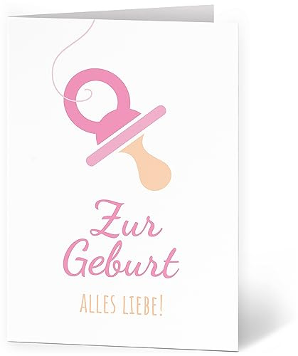 XXL Glückwunschkarte (A4) zur Geburt Mädchen Rosa Schnuller - hochwertige Klappkarte | Große Karte Grußkarte Glückwunsch mit Umschlag Baby Eltern