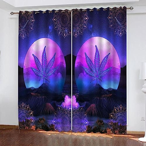 3D Kinderzimmer Verdunkelungsvorhänge Lila Blatt Träumen 150 X 166 cm,3D-Gedruckte Vorhänge Wohnzimmer Bürovorhänge Energiesparende Geräuschreduzierende Kindergardinen - Vorhang Für Das ESS -2F3U/B7D