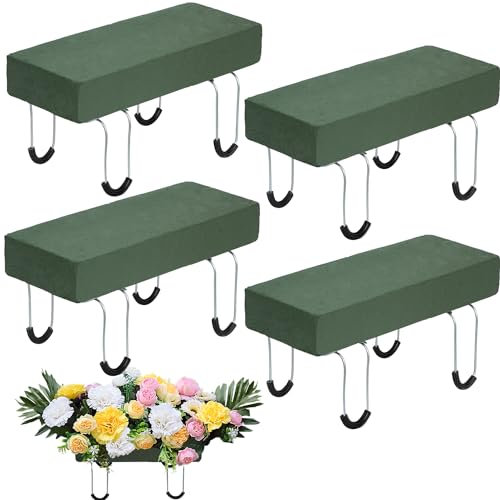 4Packs Headstone Flower Saddles Gravestone Saddle with Floral Foam for Grave Cemetery Headstones Tombstone Decoration (Blue-4Pcs)
