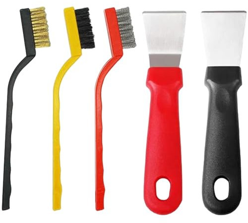 2Pcs Plastic Oven Scraper Tool, Super Scraper Non Scratch, with 3Pcs Stainless Steel Brass Nylon Brush, Glass Scraper, Nylon Super Scraper, Ice Scraper, Kitchen Grease Scraper, for Ovens, Stoves