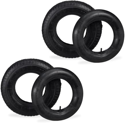 Relaxdays Ruedas de Carretilla con Cámara de Aire Set de 2, Neumáticos 4.00-8 para Carro, con Perfil, hasta 150kg, Negro, Caucho