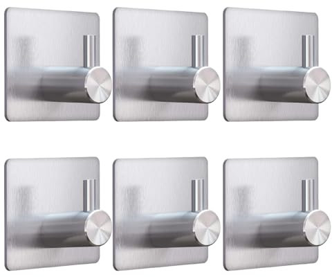 Ruayia Haken Selbstklebend, 6er SET - Selbstklebender Handtuchhaken -Handtuchhalter Ohne Bohren Edelstahl - Klebehaken Extra Stark - inkl. Klebelösung - Wandhaken für Küche und Badzimmer, Silber