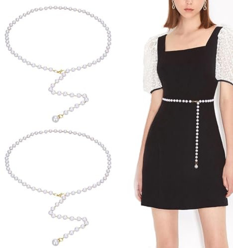 ASVNRES 2 Sets Strass-Perlen, elastischer Taillengürtel, Damen, schmaler Metallgürtel, goldfarbener Taillengürtel für Kleid, Geschenk für Jeanskleid, ##-A1, M