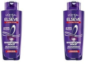 L'Oréal Paris - Shampooing Violet Déjaunisseur - Pour Cheveux Blonds, Décolorés, Méchés ou Blancs - Neutralisation des Reflets Jaunes & Orangés - Elseve Color-Vive - 200 ml (Lot de 2)