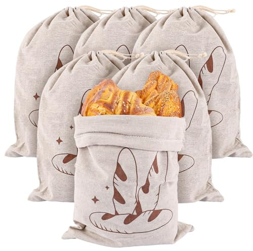 DAJAVE Lot de 6 sacs à pain, 40 x 30 cm, en lin, pour pain et petits pains, sac à pain, sac à pain, sac à pain, sac à pain en lin, sac en lin pour ranger le pain