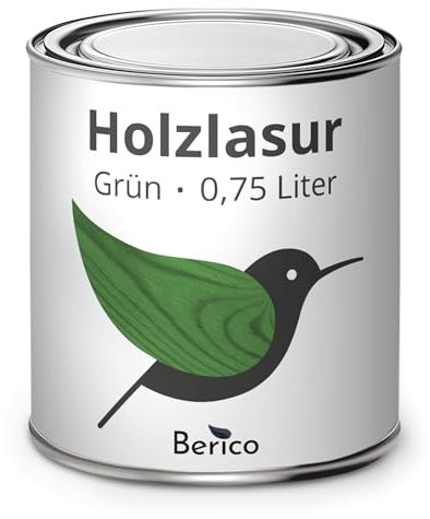 Berico Holzlasur - Grün - 0,75 Liter Lasur - Wetterfeste Holzschutzlasur für Innen und Außen - Holzschutz, Wetterschutz und UV-Schutz