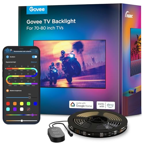 Govee TV LED-bakgrundsbelysning, 4,6 m RGBIC LED-remsa lampa för 70–80 tums TV-apparater, smarta TV-lampor med Bluetooth och Wi-Fi-kontroll, fungerar med Alexa & Google Assistant, Music Sync, 99+