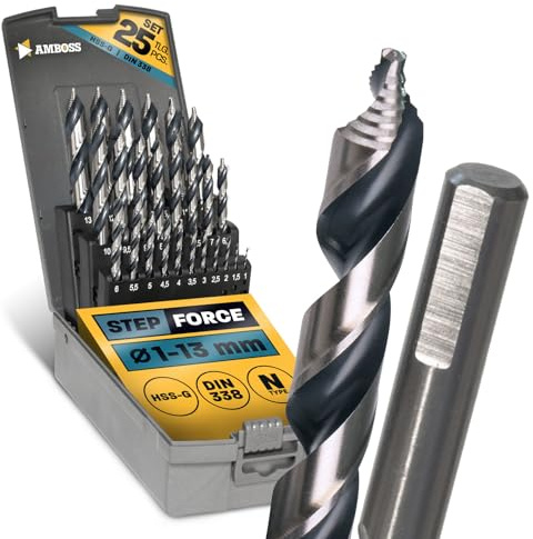 AMBOSS WERKZEUGE® Ensemble de forets en spirale Diamètre 1-13 mm HSS-G DIN 338 pour acier, acier doux, aluminium, métaux non ferreux AMBOSS WERKZEUGE® Foret pour tôles métalliques profilées