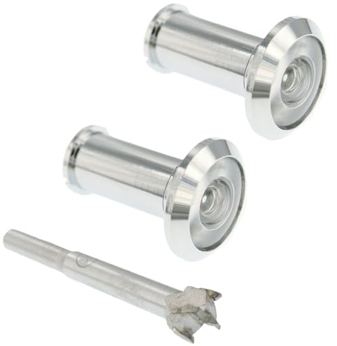 TB-SENROCA 2-PCS 180-degree Door Peephole Viewer for 1-1/2 to 2-1/4 Doors with 14mm (9/16) Tungsten Carbide Wood Bit,Bright Chrome,Enhance Security and Convenience with Wide Angle Viewing