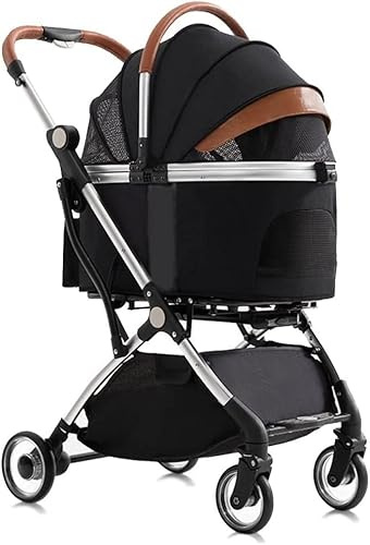 Kinderwagen für Haustiere, Katzen und Hunde mit Regenschutz, Kinderwagen für kleine und mittelgroße Hunde/2 Katzen, Hundebuggy, Buggy, abtrennbarer Transportwagen, Trolley, Aluminiumhalterung (Gr) (