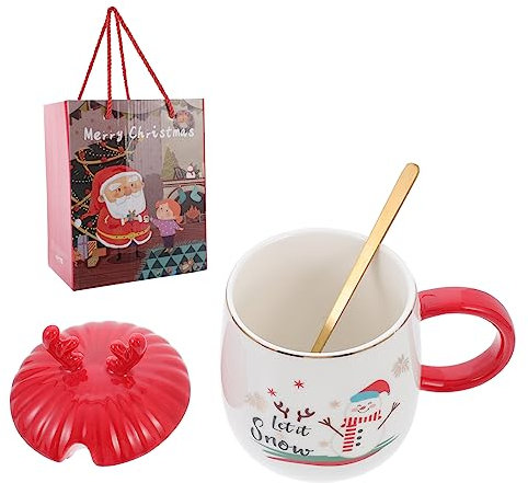 Hoement 1 Satz Schöne Weihnachtstasse Aus Keramik Kreativer Weihnachtswasserbecher Geschenkbecher Mit Geweih-deckel Passend Für Kaffee Tee Und Andere Getränke
