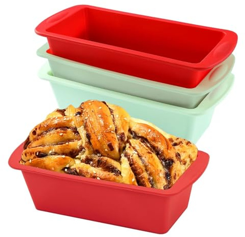 HUIBOHOU 4Pack Loaf Tins, Silicone 1Lb Loaf Pans,Non-Stick Baking Trays Silicone Moulds, Small Bread Tins for Baking, Rectangle Baking Moulds, Mini Air Fryer Cake Tin Accessories