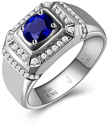 AMDXD Echt Gold, Herren Diamant Ring Weißgold Au750, Saphir 0.94ct Hochzeitsring Trauringe Freundschaftsringe Klassischer Männer Ringe mit Diamant Gr.62 (19.7)