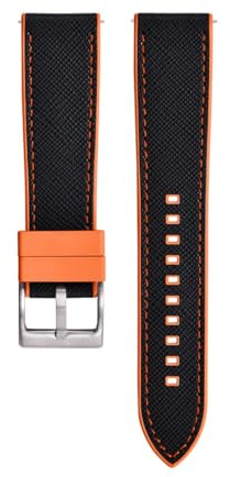 CHROONOO Saffiano Leder/Kautschuk Hybrid Performance Uhrenarmband | 10 Farben - 20, 22 mm - Schließe: Silber Gebürstet | Saffiano Leder, FKM-Kautschuk | Ersatz-Armband