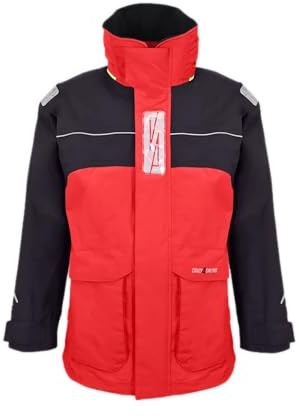 crazy4sailing Herren Bergen II Offshore Segeljacke – wasserdicht 15.000 mm, atmungsaktiv 5.000 g/m²/24 h, versiegelte Nähte, Reflektoren, 7 Taschen, verstellbare Abschlüsse Rot L