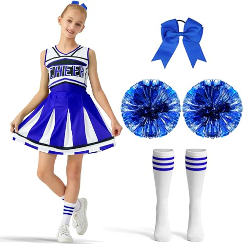 Haozozo Cheerleader Kostüm Kinder, Faschingskostüme Kinder Mädchen mit Kleid Stirnband Pompons und Strümpfe Cheerleader Kostüm Mädchen Karneval Kostüm Kinder Mädchen Faschingskostüm Mädchen
