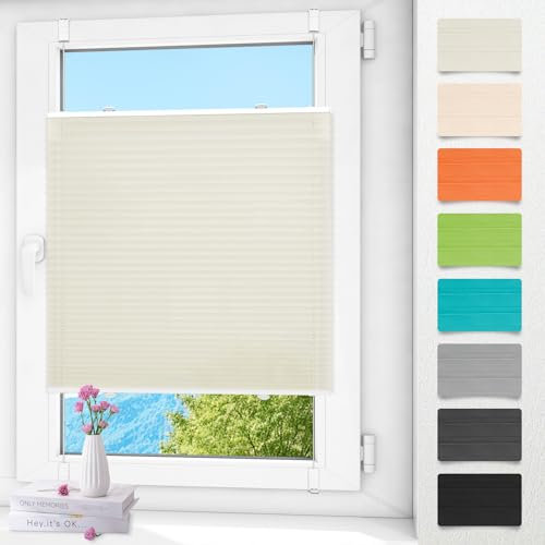 Plissee ohne Bohren klemmfix Beige 35x100cm Plisseerollo mit Klemmträger Plissee klemmfix ohne Bohren Blickdicht easyfix Jalousie Rollo für Fenster und Tür