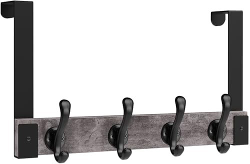 Homode Türhaken, strapazierfähig, Holz, Handtuchhalter für Badezimmertür, rustikaler Türaufhänger, Rückseite der Tür, Kleiderhaken zum Aufhängen von Handtüchern, Kleidung, Hüten, Taschen, Grau