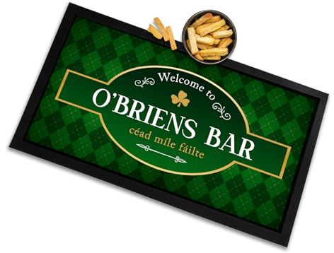 Tapis de bar irlandais personnalisé | Motif losanges verts | Décoration de la Saint-Patrick | Chemin de bar céad míle fáilte, accessoires de bar à la maison