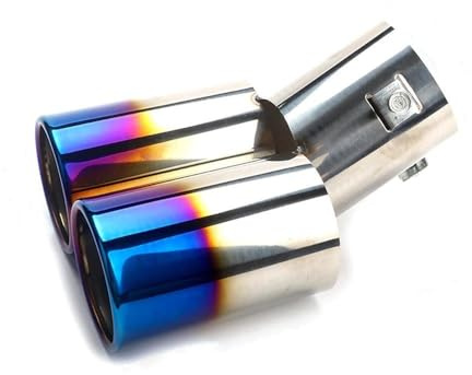 dzstnbhd Terminale di Scarico 1 Pz Punte di Scarico Tubo di Scarico per Auto Doppia Uscita Obliqua estremità del Tubo Vernice Blu Doppio Ingresso Punta di Scarico Auto Accessori(Blue Type B)