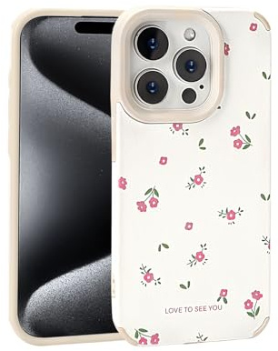 Reownest Schutzhülle für iPhone 13 Pro Hülle, Süßes Blumen Muster, Aesthetic Design für Damen und Mädchen, Weiche TPU Silikon, Stoßstange Handyhülle - Beige