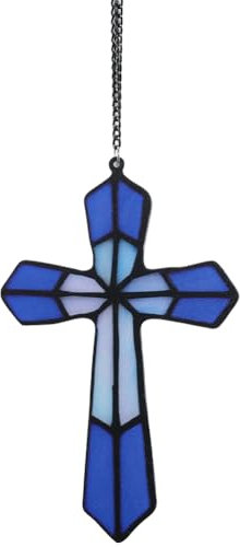 GORGECRAFT Croce da Parete in Acrilico da 10 x 16cm Blu Battesimo Fedele Grazia Crocifisso A Forma di Croce Decorazione da Appendere alla Finestra per Soggiorno Cameretta Interni Esterni Natale
