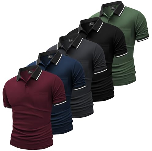 JACKETOWN 5 Pack Mens Polo Shirts Short Sleeve Lightweight Breathable Golf Polo for Adult Tennis Multipack Collared T Shirts