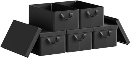 WOLTU Aufbewahrungsbox mit Deckel 5 Stück, mit Griffen, Schwarz,48x29x20 cm