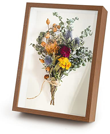 Tefola 3D Tiefer Bilderrahmen zum Befüllen 21x29 cm | A4 Objektrahmen mit 5 cm Tiefe | Für Hochzeitsstrauß, Erinnerungsstücke & DIY-Kunstwerke | Schattenbox aus Holz(Nussbaum)