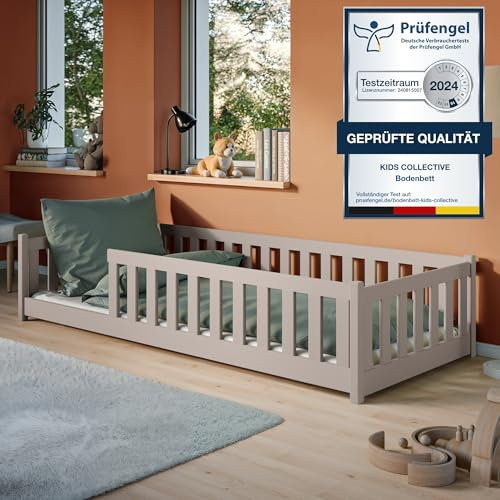 Kids Collective Kinderbett Bodenbett 80x160 cm mit Rausfallschutz & Lattenrost Montessori Bett Bed Gitterbett Kinder Jugendbett Einzelbett | Kaschmir weitere Größen 90x200 | 120x200 | 140x200 cm