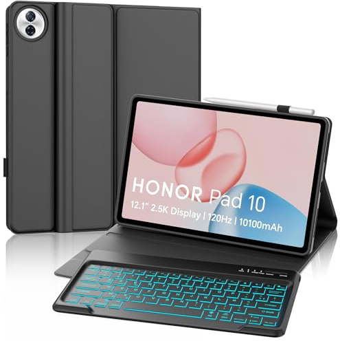 FOGARI Clavier pour Honor Pad 10 WiFi Tablette 12.1 Pouces 2025, AZERTY Français Rétro-éclairé Clavier Magnétique Bluetooth sans Fil Étui Housse pour Honor Pad 10 2025 12.1, Noir