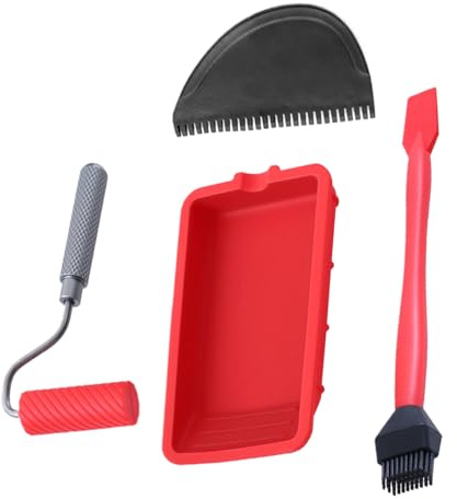 Wood Glue Applicator, Efficient Glue Applicator Roller with Tray, Aluminum Alloy, Silicone Material, Reusable Hand Tool Including Brush and Spreader for Easy Adhesive Application, 5.3x2.99x0.59 inch