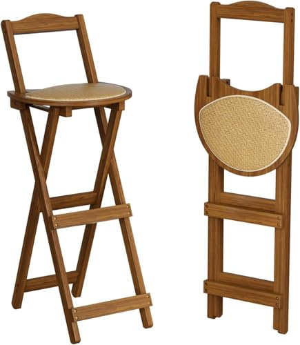 Nisorpa Folding Bar Stool, 75cm Seat Height Foldable Barstools Kitchen Breakfast Chair, Portable Wooden Bar Stools with Backrest & Upholstered for Outdoor Shop Kitchen Restaurant Coffee Chair (Brown)