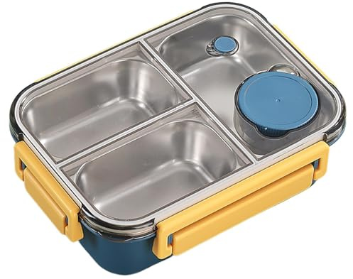 Fiambreras - Lonchera De Acero Inoxidable De 3 Compartimentos - Lonchera De Gran Capacidad,Viene Con Un Sello A Prueba De Fugas para Mantener La Comida Fresco,para Escuela,trabajo,camping,los Viajes