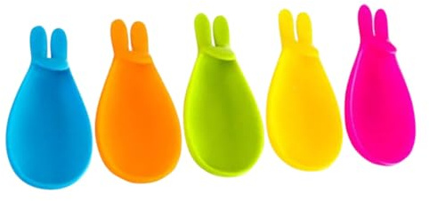 BESTYASH 5 pièces Porte Sachet de Thé Silicone Lapin Support Pratique et Antidérapant pour Sachets et Cuillères Accessoire de Boisson pour Maison Cadeau Portable