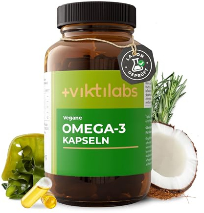 Vegane Omega-3 Kapseln - aus Algenöl - 936 mg Omega-3 pro Tagesdosis | 576 mg DHA & 288 mg EPA pro Tagesdosis - niedriger Totoxwert - 2 Kapseln pro Tag - 60 vegane Kapseln - ohne Zusatzstoffe