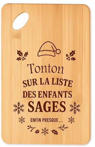 Planche à Découper Tonton Liste des Enfants Sages - Plateau Apéro en Bambou Cadeau Noël Gravé Collègue Cuisine Barbecue