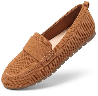 DREAM PAIRS Loafers för kvinnor Penny stickad loafer ledig bekväm slip-on platta arbete affärspromenadskor, Brun, 38.5 EU