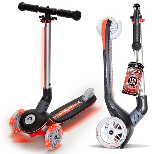 Apollo Whizzie LED Kinderroller, klappbarer Kinder Scooter, höhenverstellbarer Dreiradscooter für Kinder ab 3 Jahre, LED-Effekt in Rollen, Lenker und Deck, 3-Rad Roller im coolen Design