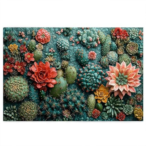 Puzzle 1000 Teile Blume, Kaktus Puzzle 1000 Teile Erwachsene, Holzpuzzle Erwachsene, EIN Herausforderndes Rätsel, Puzzlespiele für Die Ganze Familie, Holzpuzzle für Deko Wohnzimmer, Geschenke, E-76