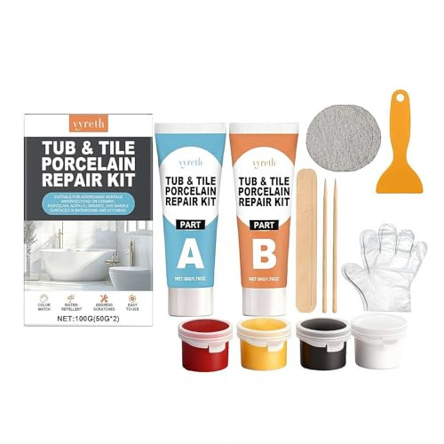 Upgraded Tile Repair Kit - Non-Drip Bath Enamel Repair Kit for Vertical Surfaces, High-Viscosity Porcelain repair kit for Shower Tray, Sink, Bathtub, Waterproof Ceramic repair kit for Holes