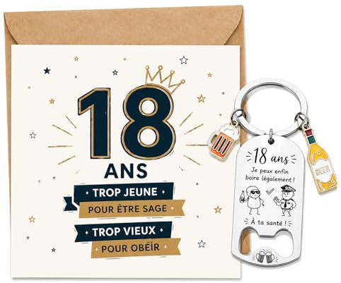 Set De Cadeau 18 Ans Garcon Et Fille, Porte-Clés Décapsuleur Personnalisé Avec Carte Anniversaire 18 Ans Et Enveloppe, Idée Originale Pour Fêter Homme Femme