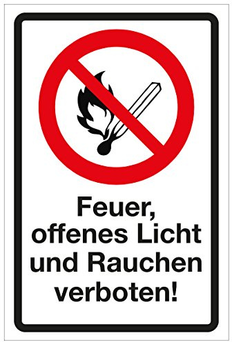 WANDKINGS Hinweisschild - Feuer, offenes Licht und Rauchen verboten! - stabile Aluminium Verbundplatte - Wähle eine Größe - 30x20 cm